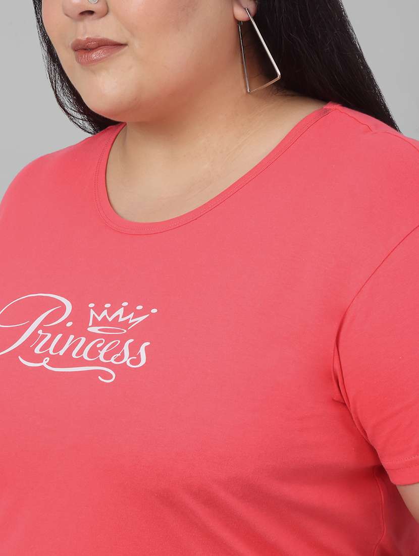 women round neck chest print plus size t-shirt - 21103050 - Standard Image - 4