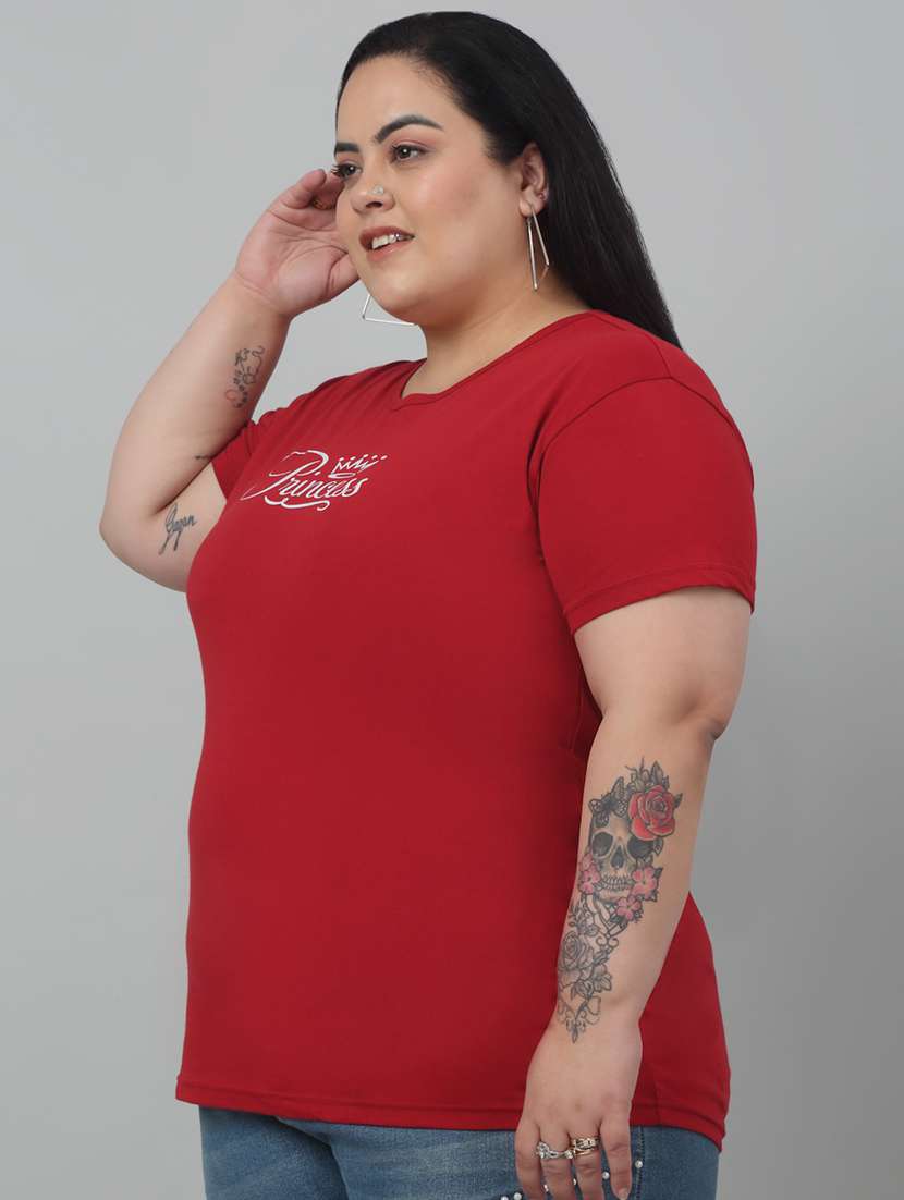 women round neck chest print plus size t-shirt - 21103051 - Standard Image - 1