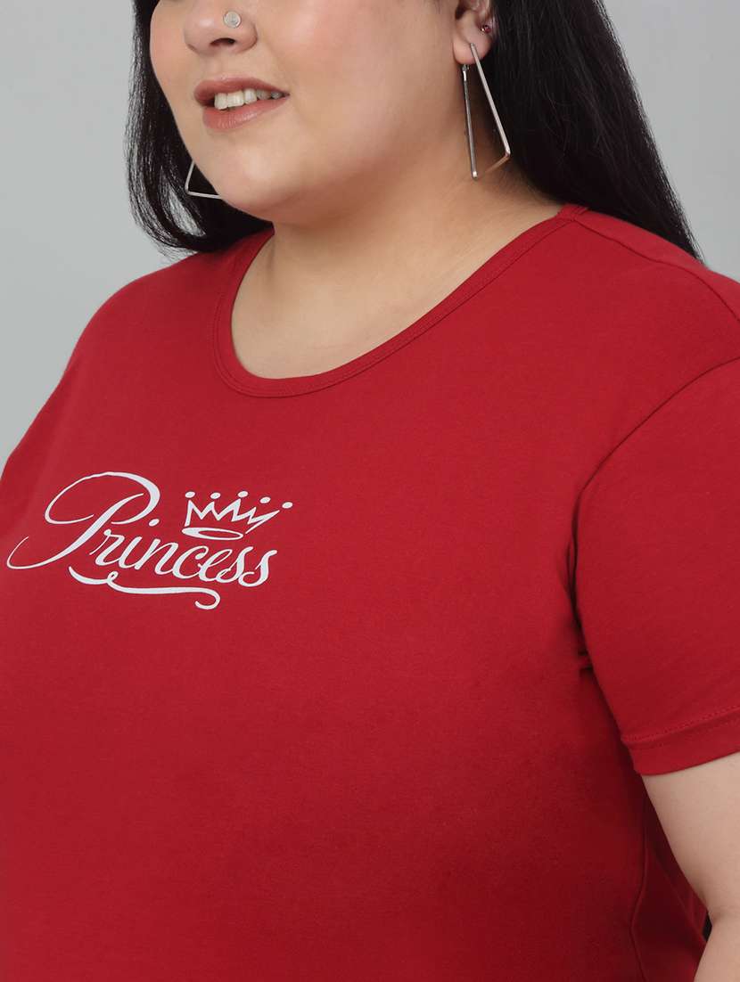 women round neck chest print plus size t-shirt - 21103051 - Standard Image - 4
