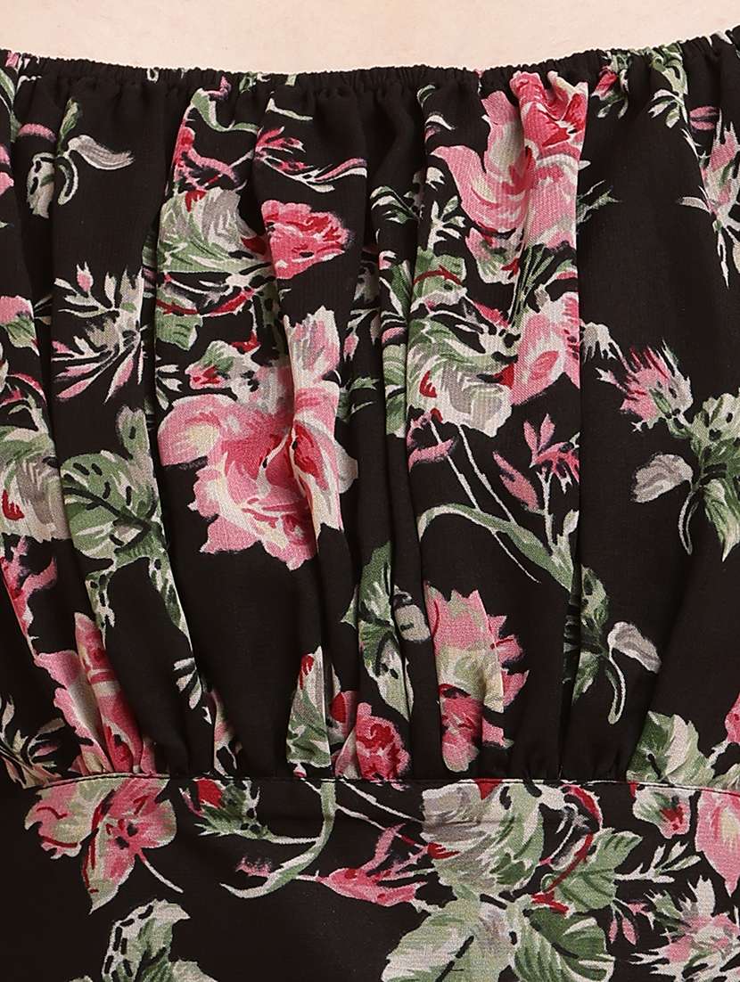 black frolals printed square neck crop top - 21103062 -  Standard Image - 4