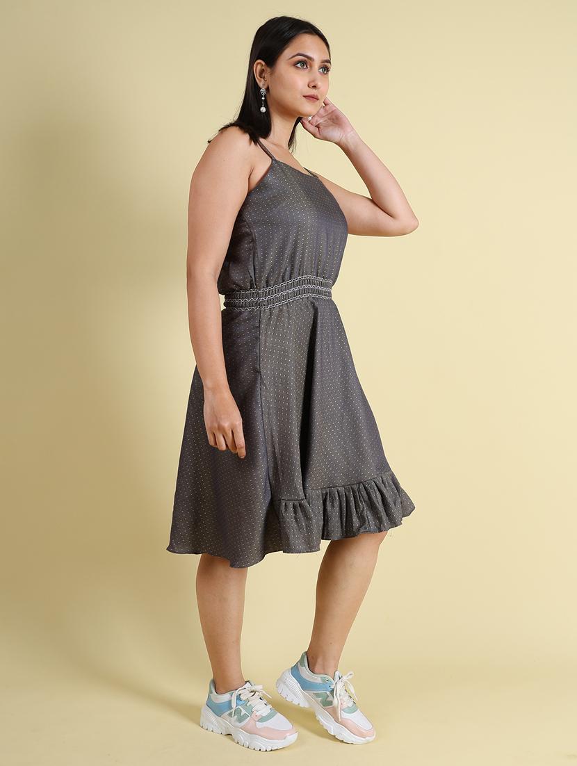 women grey self design detailed dress - 21104044 -  Standard Image - 1