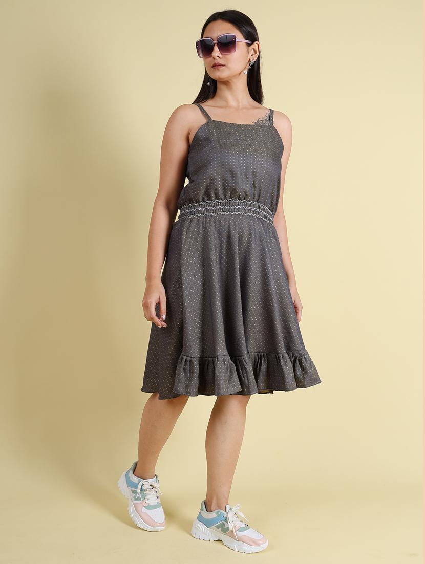 women grey self design detailed dress - 21104044 - Standard Image - 4