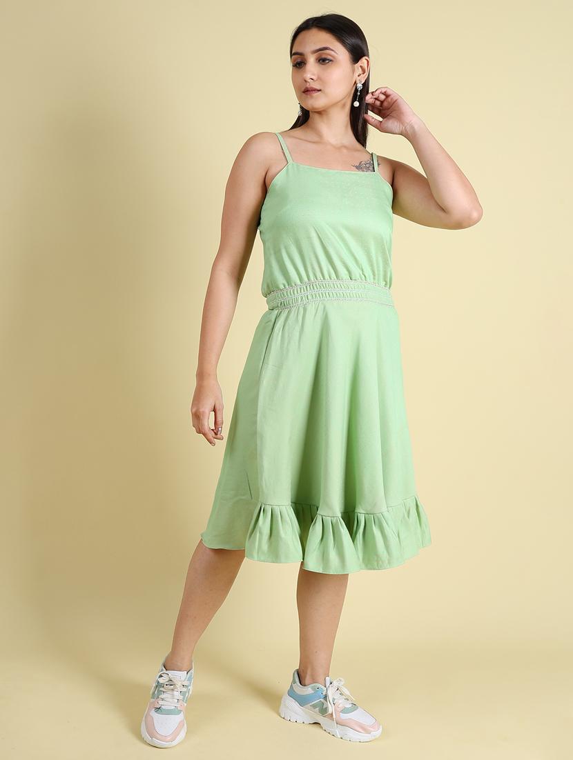 women green self design detailed dress - 21104046 -  Standard Image - 1