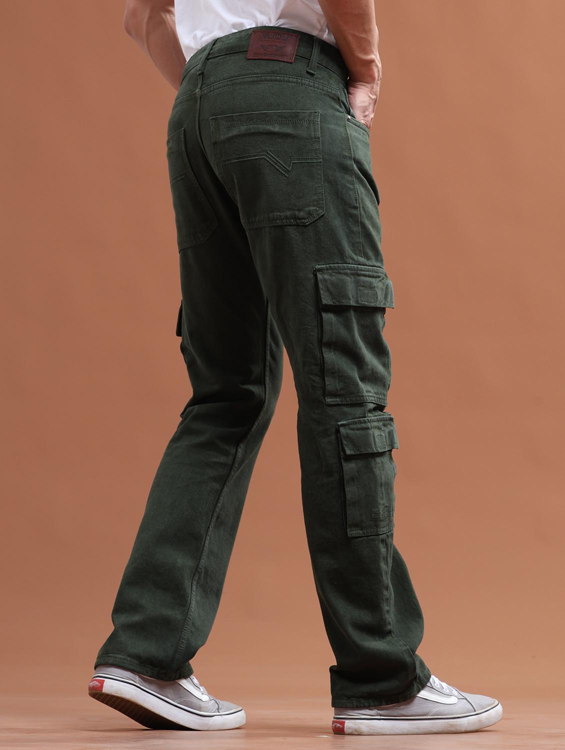men solid green mid rise cargo jeans - 21104047 -  Standard Image - 1