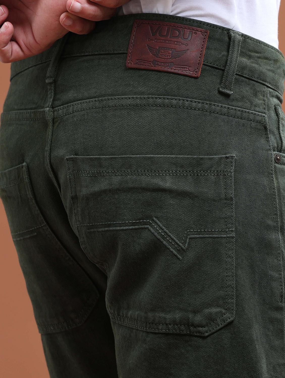 men solid green mid rise cargo jeans - 21104047 - Standard Image - 4