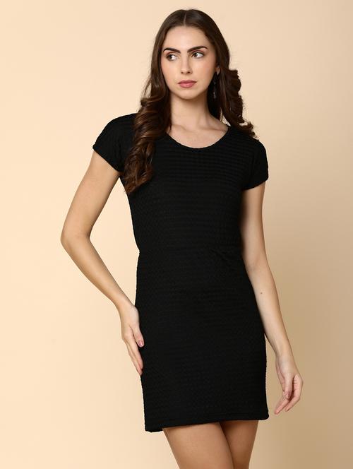 black self design cotton sheath dress - 21104249 -  Standard Image - 0