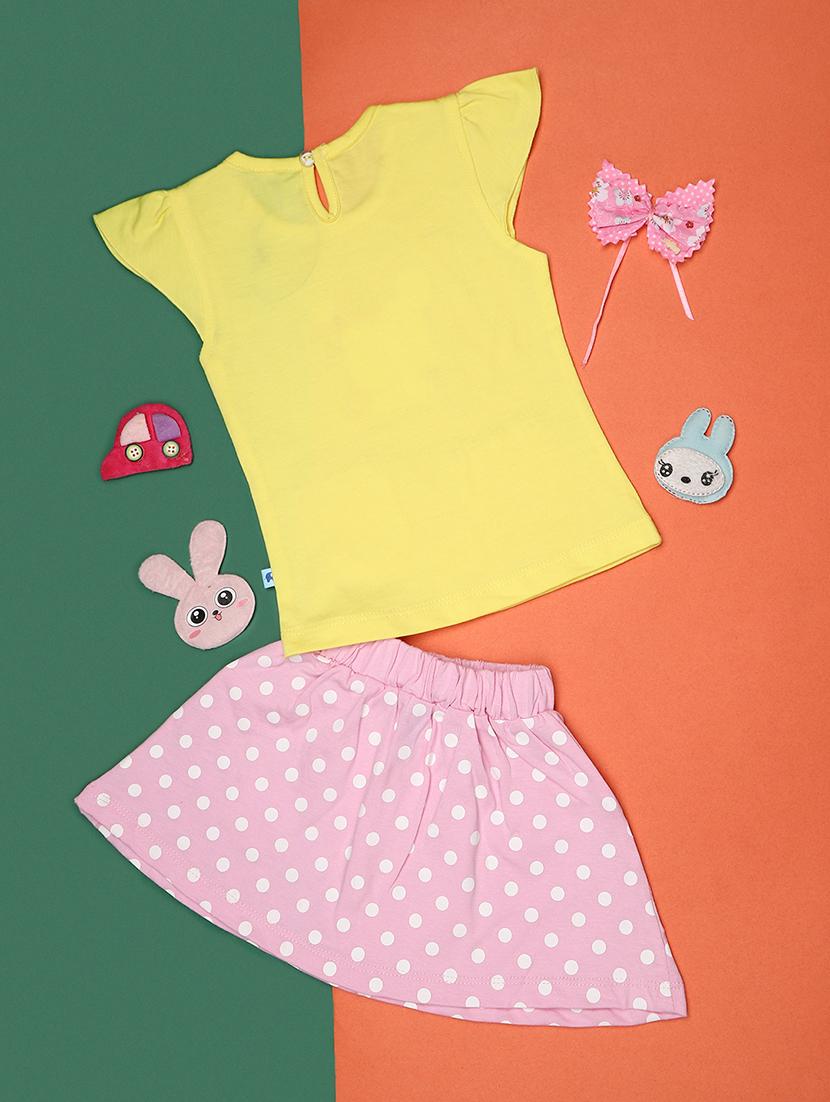kids yellow cotton printed top & skirt set - 21104432 -  Standard Image - 1