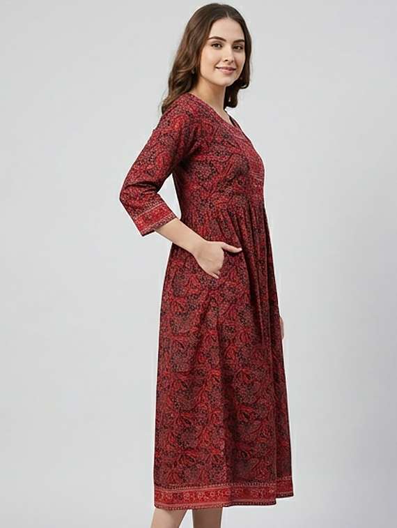 women printed three quarter sleeve kurta - 21104456 -  Standard Image - 1