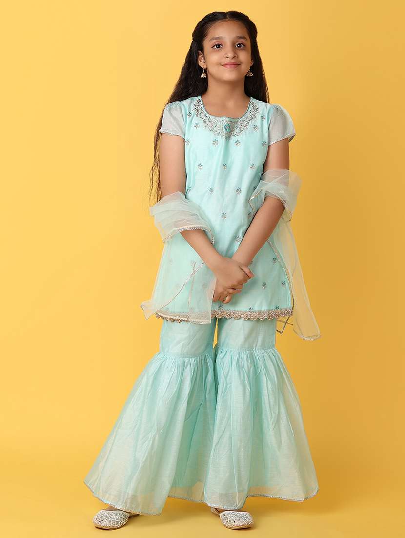 sea green embellished full length suit set