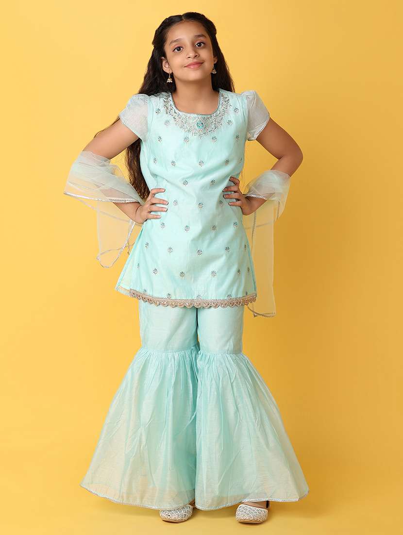 sea green embellished full length suit set - 21104480 -  Standard Image - 1