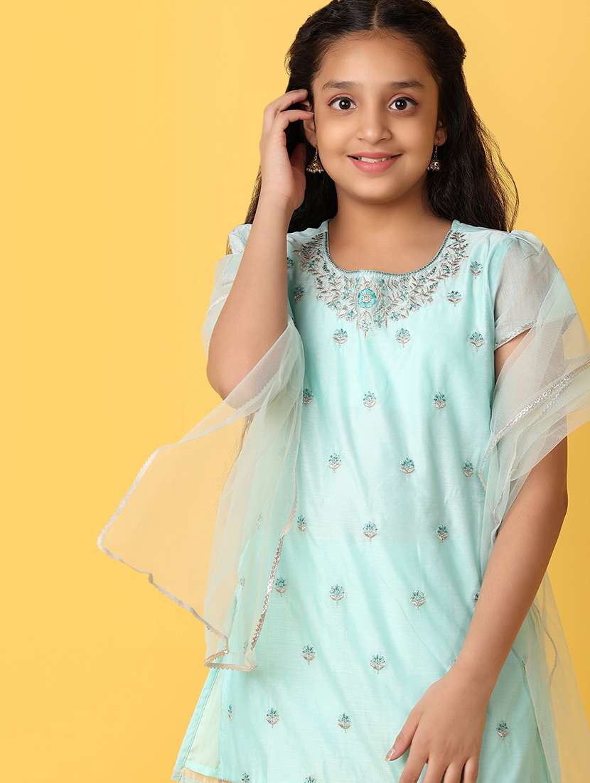 sea green embellished full length suit set - 21104480 -  Standard Image - 4