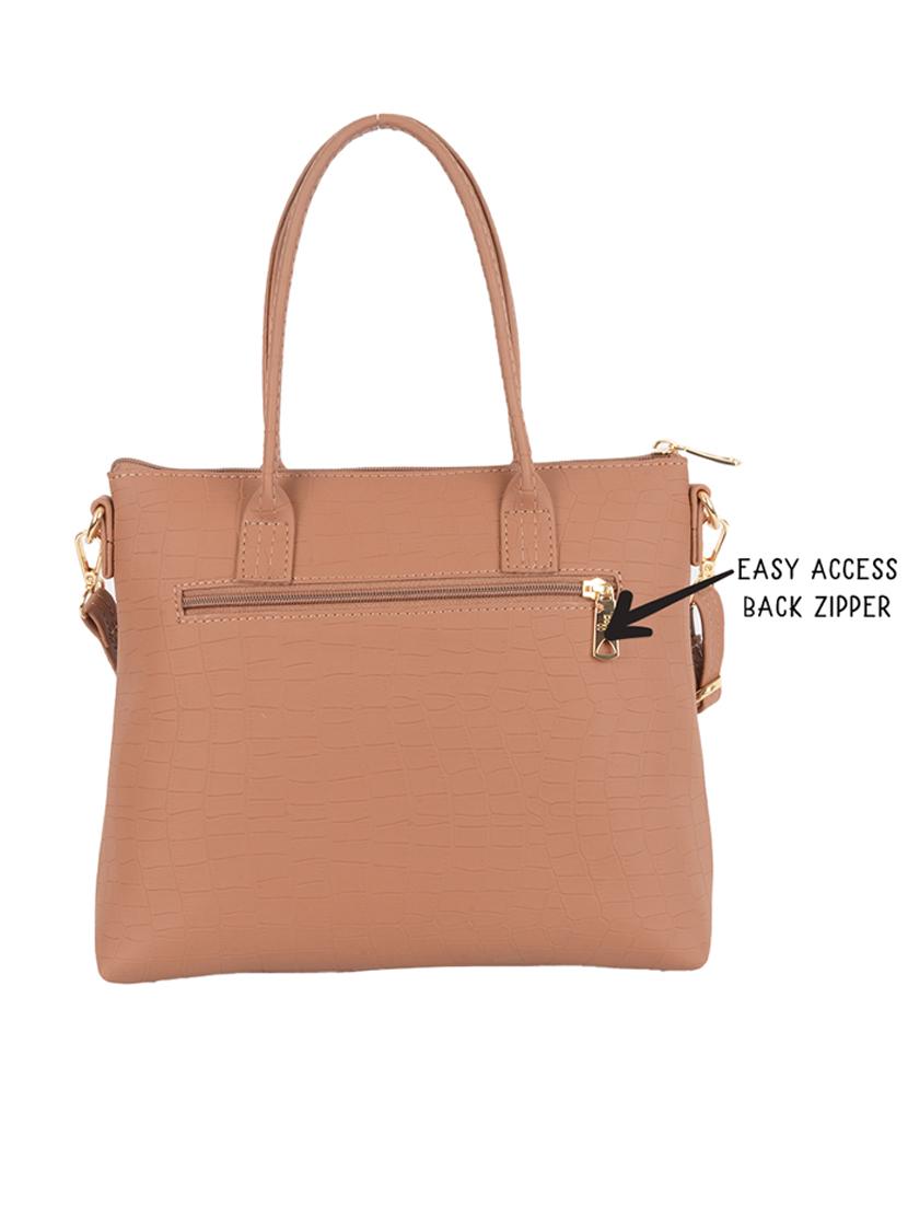 solid tan brown detailed tote bag - 21104501 -  Standard Image - 1