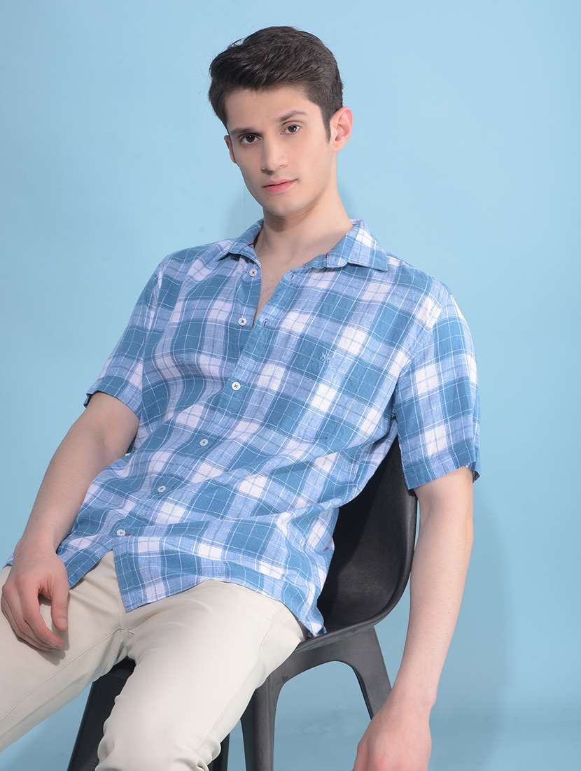 men short sleeved checkered casual shirt - 21108941 -  Standard Image - 1