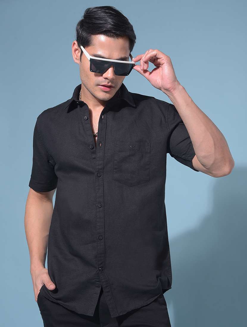 men solid black casual shirt - 21108977 -  Standard Image - 1
