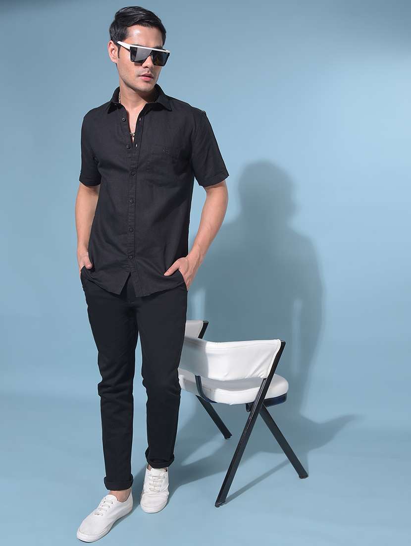 men solid black casual shirt - 21108977 -  Standard Image - 4
