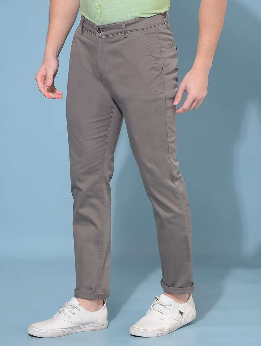 men solid grey chinos trouser - 21109526 - Standard Image - 1