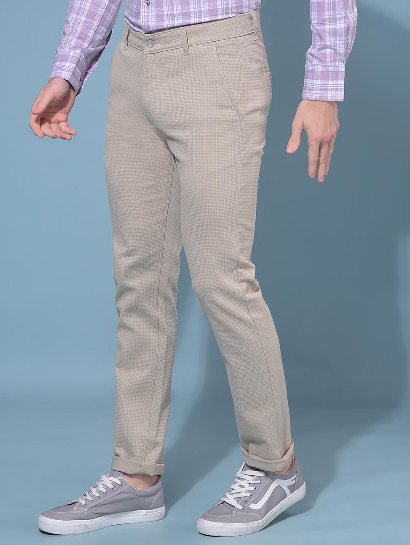 men beige checked printed chinos trouser - 21109535 - Standard Image - 1