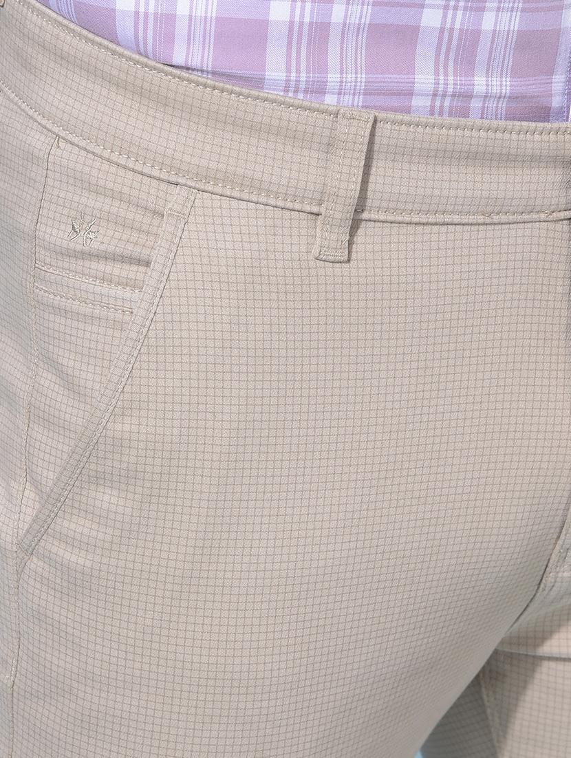 men beige checked printed chinos trouser - 21109535 - Standard Image - 4