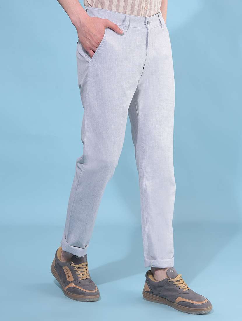men grey self design flat front trouser - 21109542 - Standard Image - 1