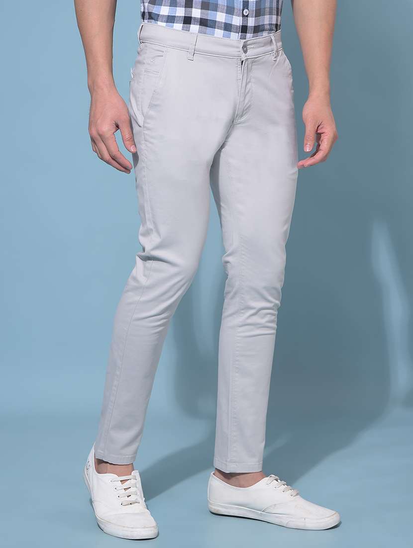 men solid grey flat front trouser - 21109598 - Standard Image - 1