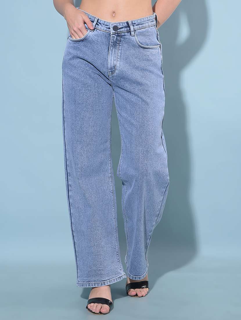 women solid light blue plain jeans
