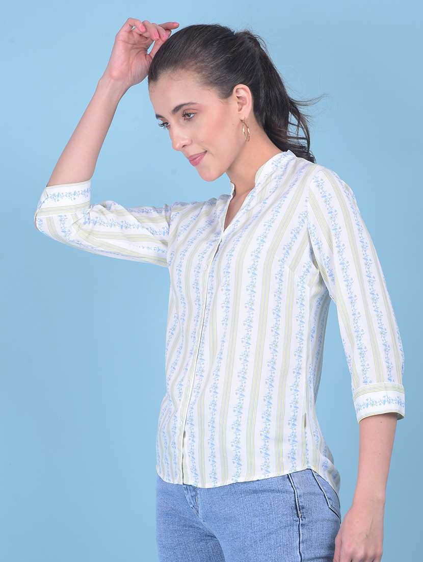 women printed mandrain neck shirt - 21110840 -  Standard Image - 1