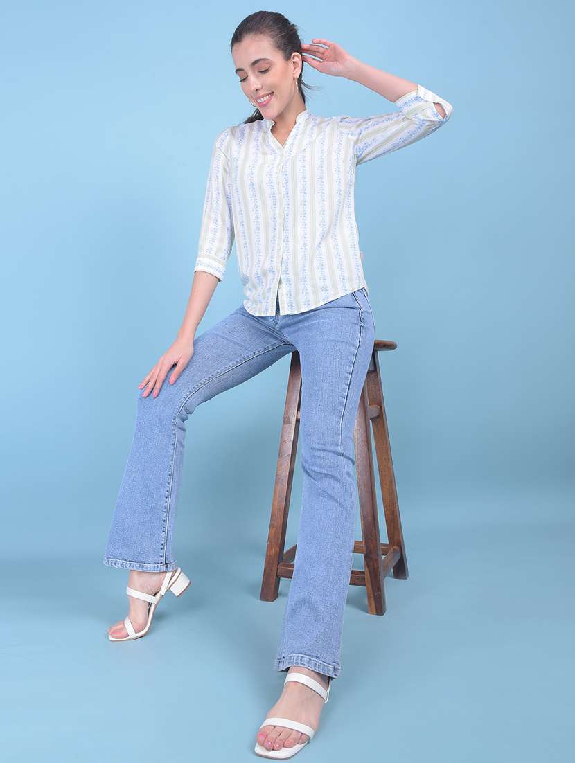 women printed mandrain neck shirt - 21110840 -  Standard Image - 4