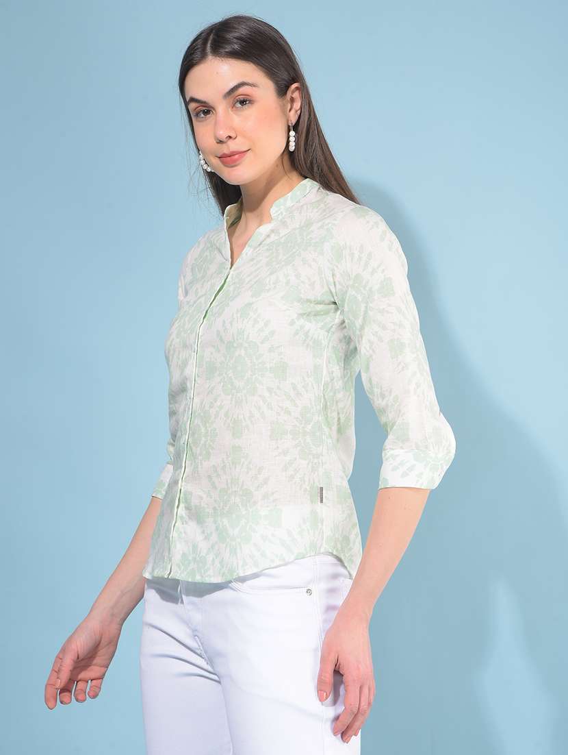 women printed mandrain neck shirt