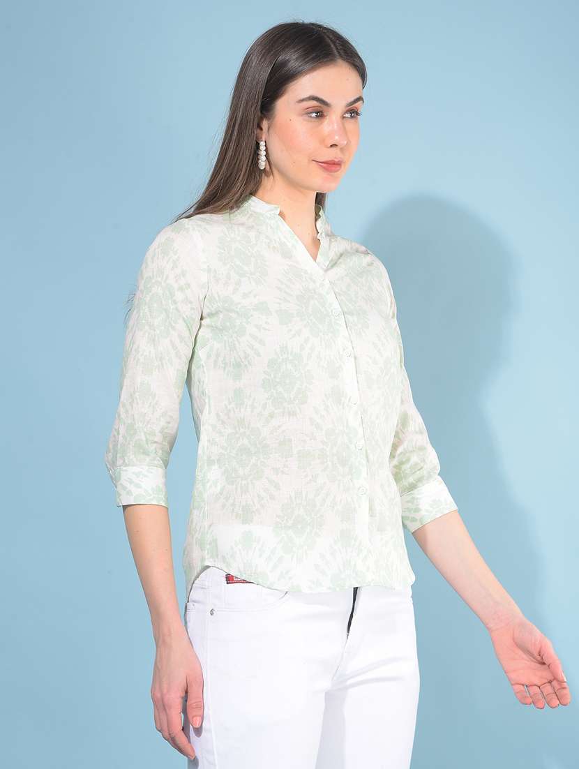 women printed mandrain neck shirt - 21110842 -  Standard Image - 1