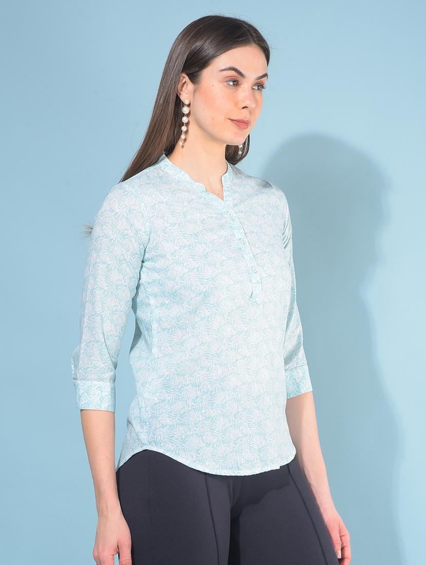 women printed mandrain neck t shirt - 21110915 - Standard Image - 1
