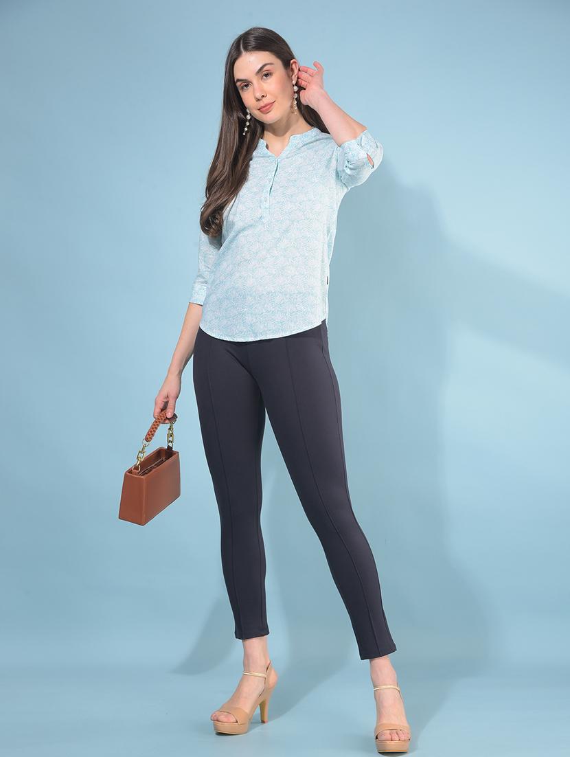 women printed mandrain neck t shirt - 21110915 - Standard Image - 4