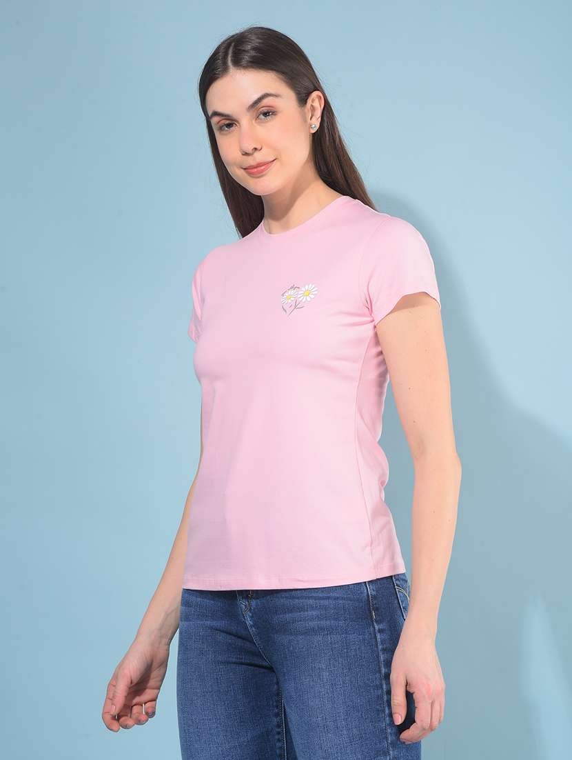 women short sleeves placement t-shirt