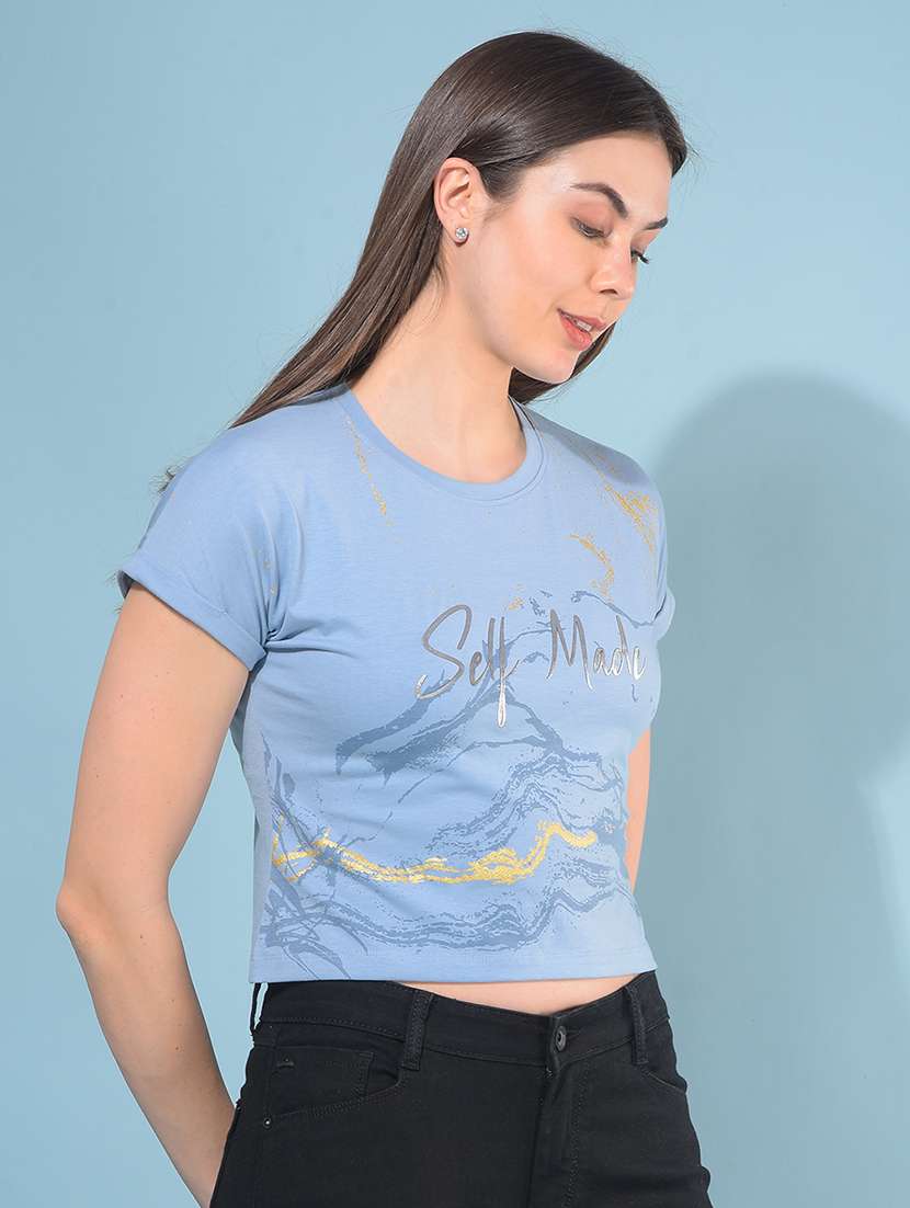 women short sleeves front print crop t-shirt - 21111282 -  Standard Image - 1