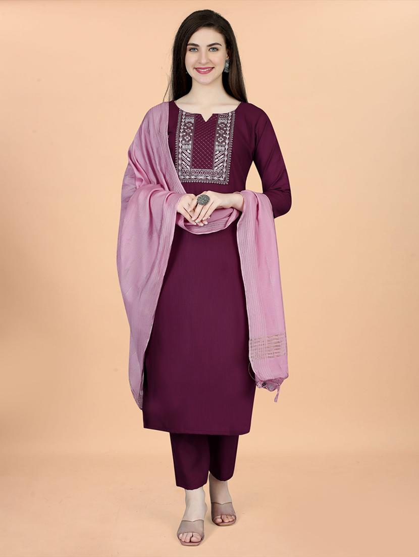 purple self design detailed suit set - 21112847 - Standard Image - 1