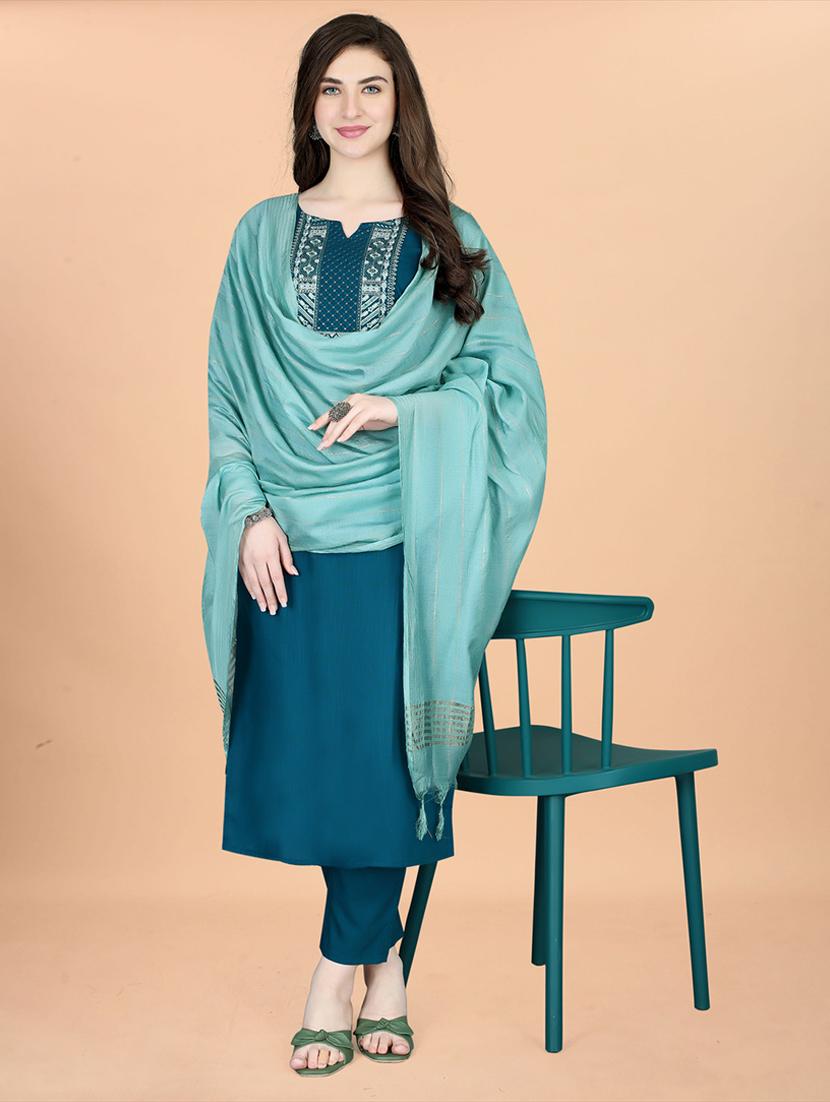 teal cotton kurta pant set - 21112848 - Standard Image - 1