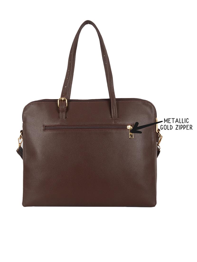 solid brown detailed laptop bag - 21113224 - Standard Image - 1