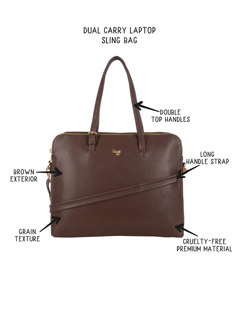 solid brown detailed laptop bag - 21113224 - Standard Image - 4