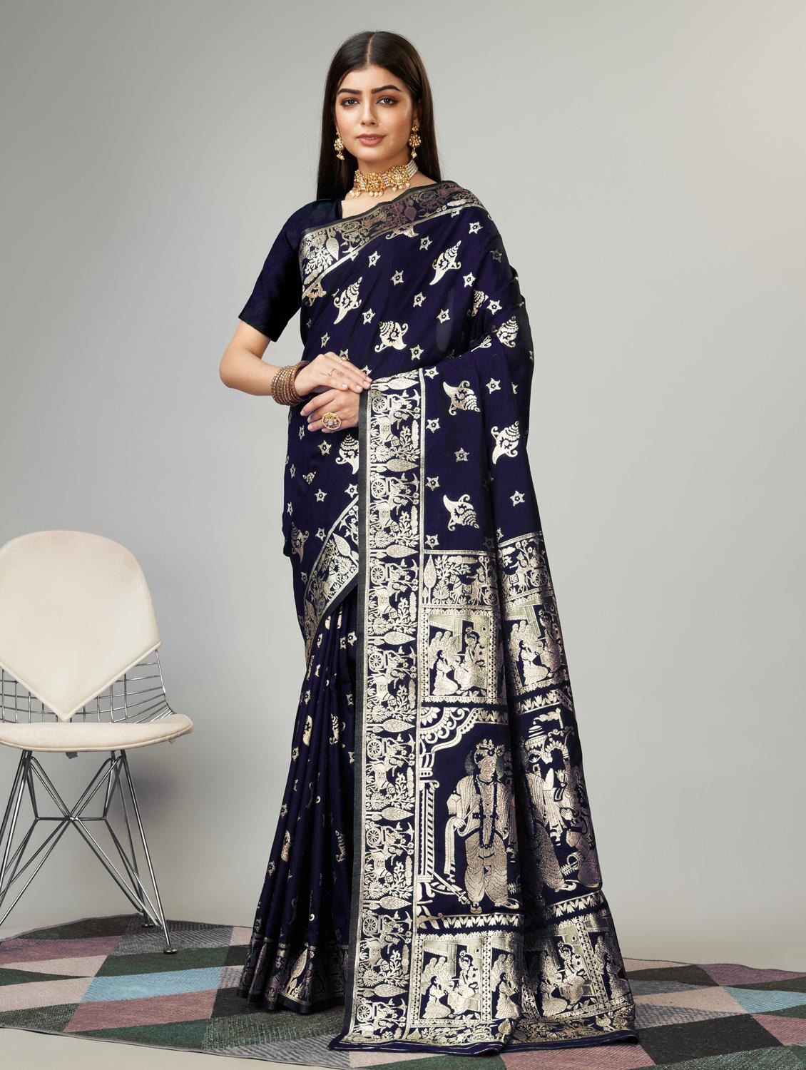 women zari work kanjivaram saree with blouse - 21113257 - Standard Image - 1
