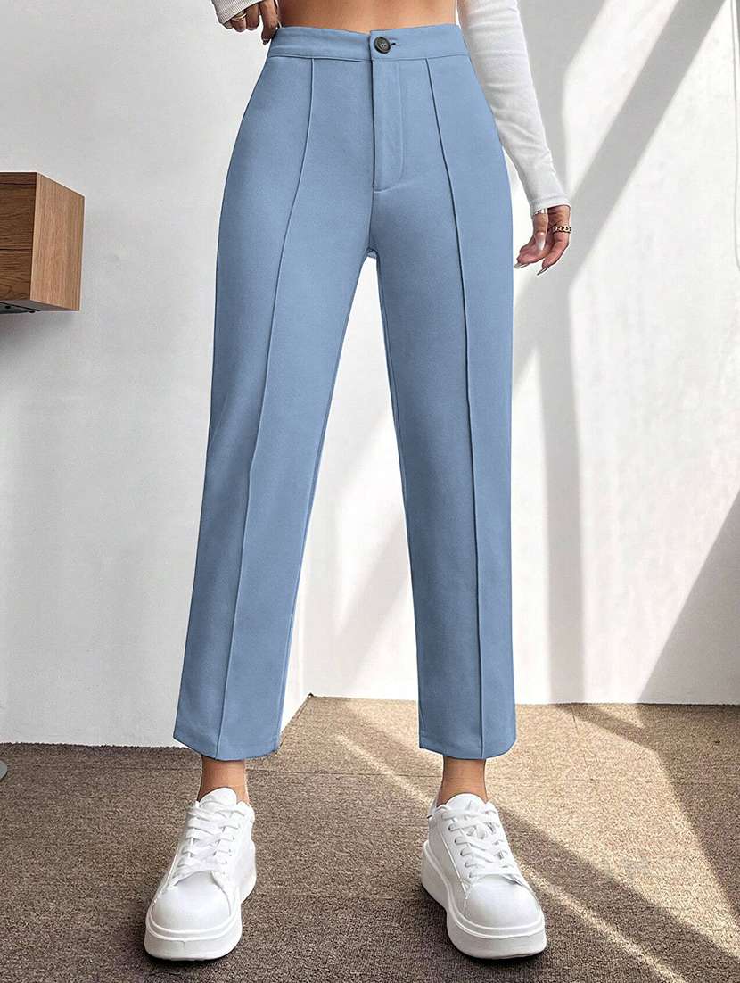 women mid-rise solid peg trouser