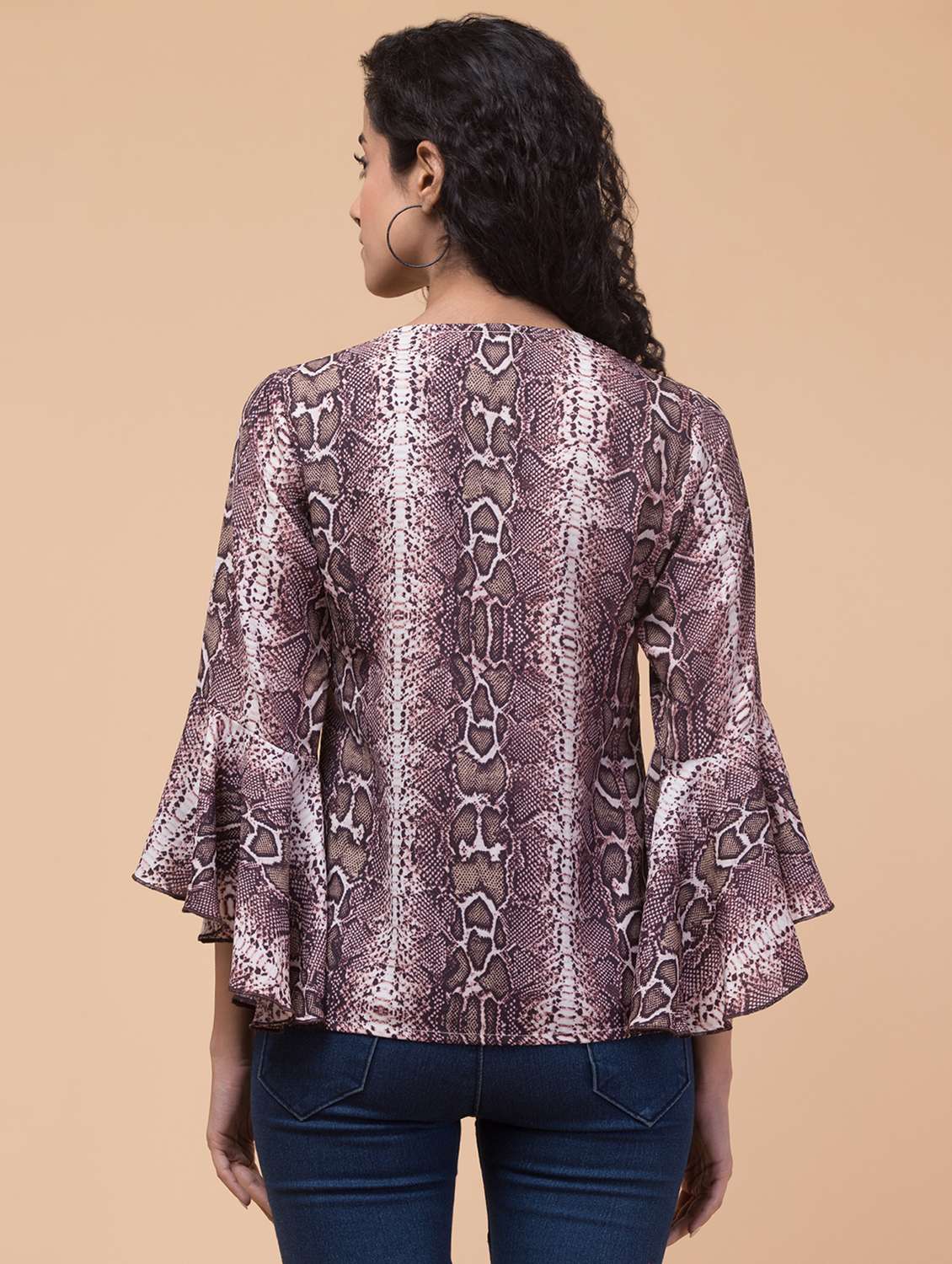 women animal print ruffle sleeves top - 21113415 -  Standard Image - 1