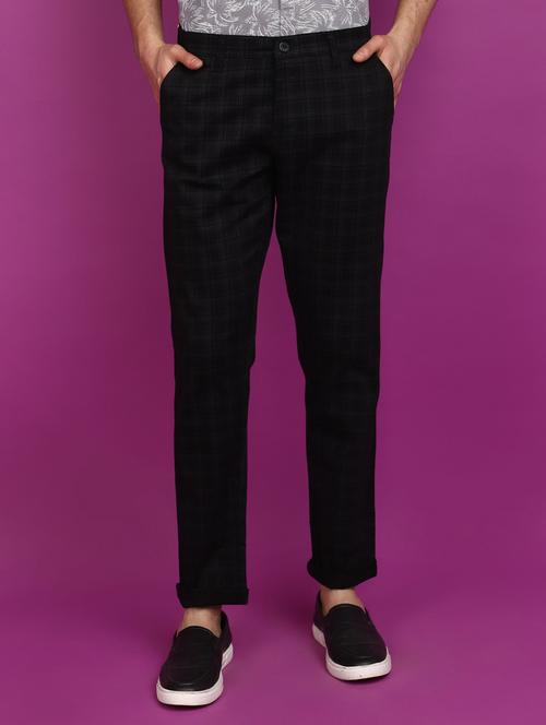 men mid rise checkered flat front casual trouser - 21113449 - Standard Image - 0