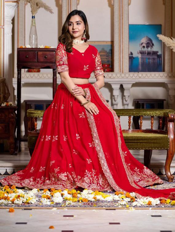 red flared semi stitched lehenga - 21113479 - Standard Image - 1
