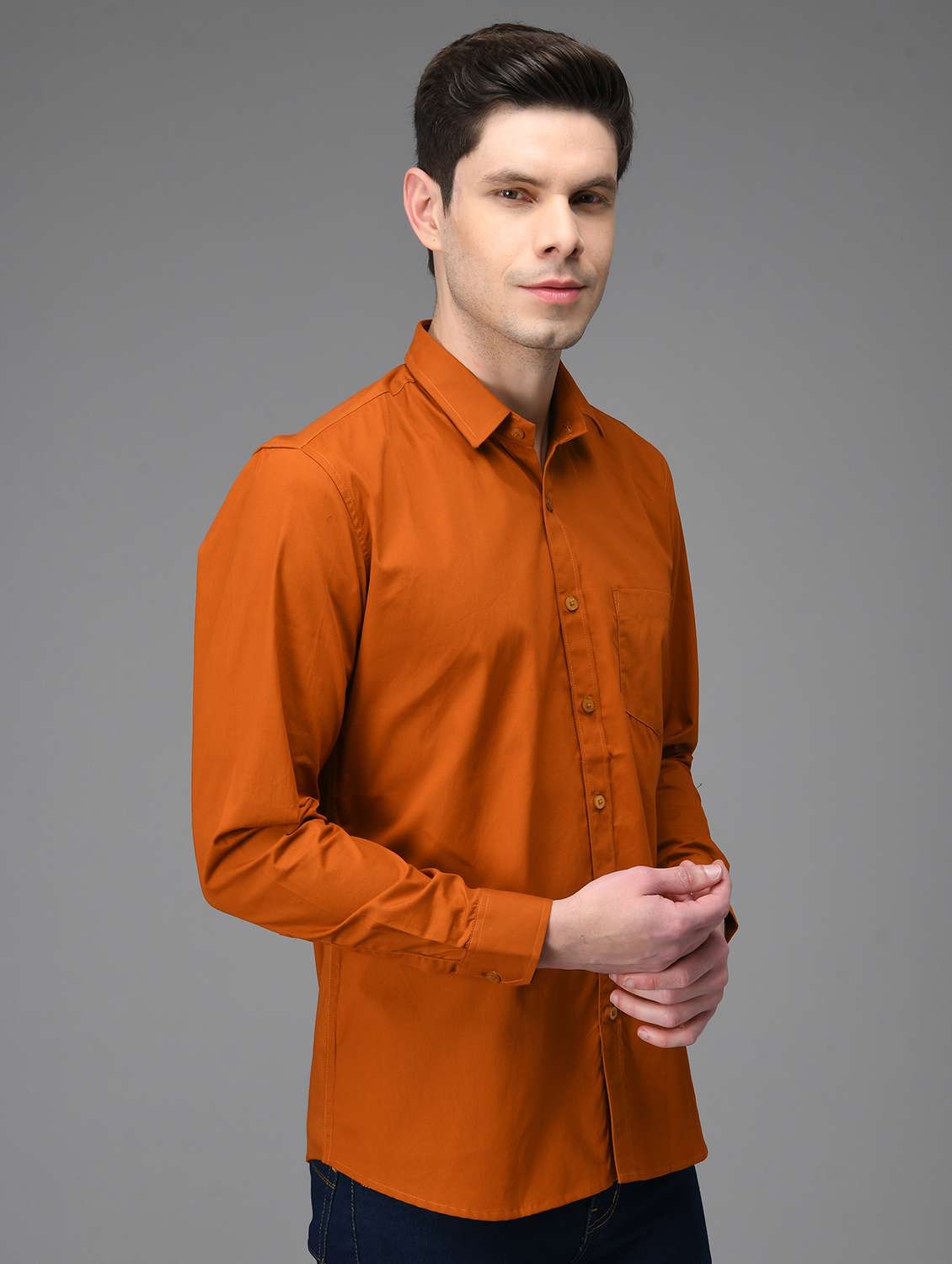 men solid rust brown casual shirt - 21113542 -  Standard Image - 1