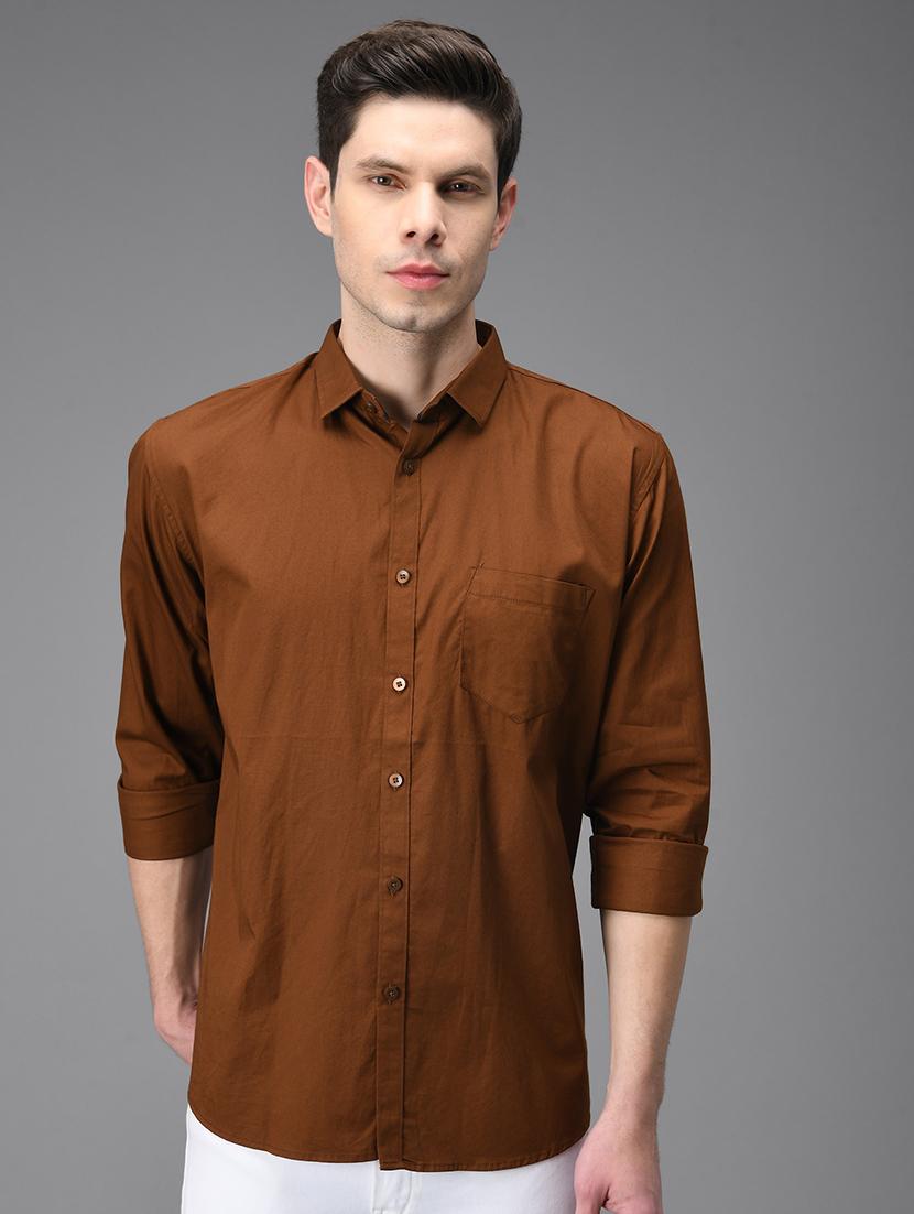 men brown regular fit solid casual shirt - 21113545 - Zoom Image - 0