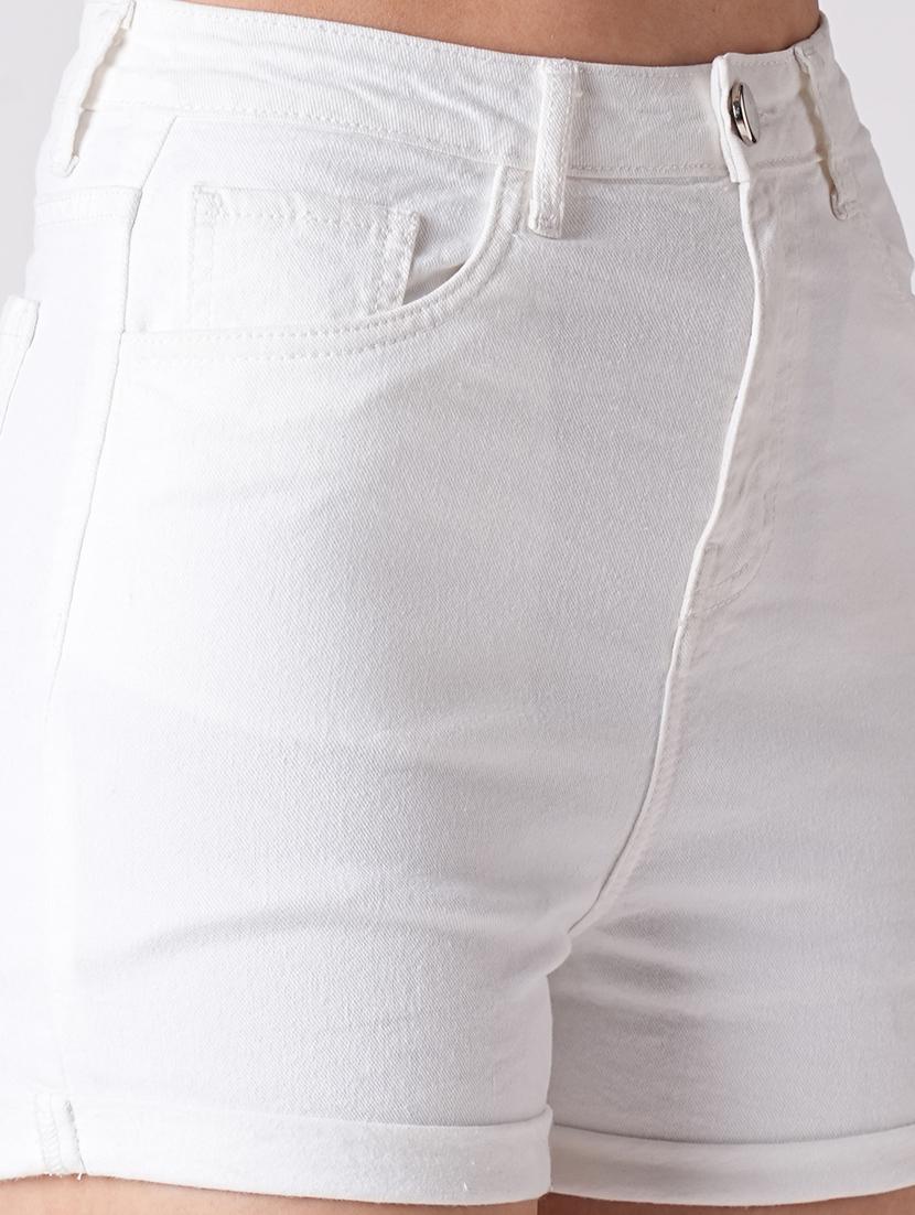 globus women white mid-rise slim fit denim short - 21116243 - Standard Image - 4