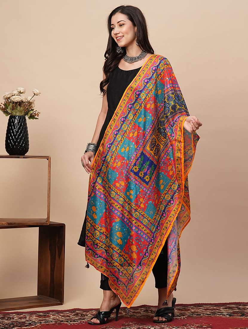 globus women multi colour ethnic motifs with dupatta with tassel detailing - 21116252 - Standard Image - 1