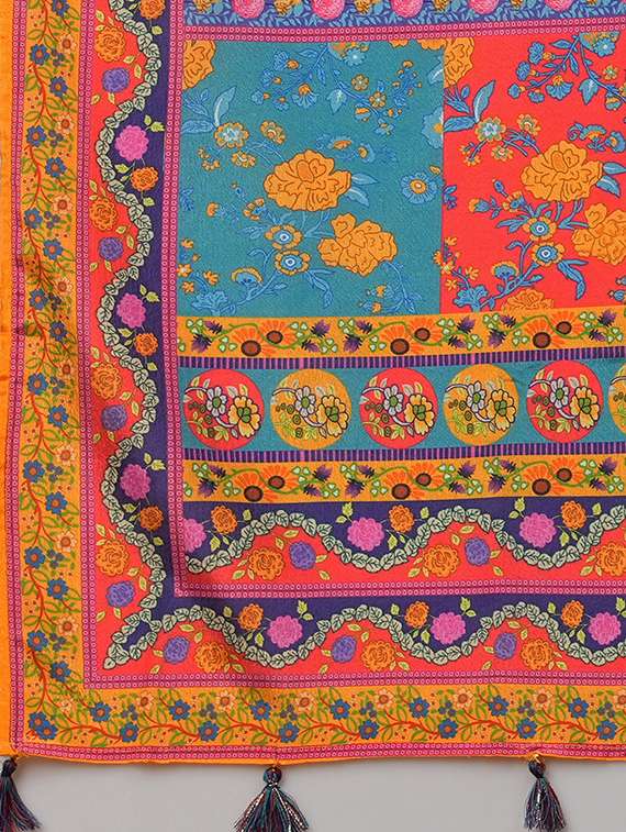 globus women multi colour ethnic motifs with dupatta with tassel detailing - 21116252 - Standard Image - 4
