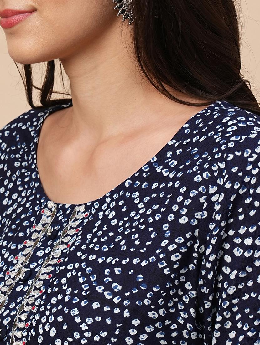 navy blue bandhani printed straight kurta - 21116265 - Standard Image - 4