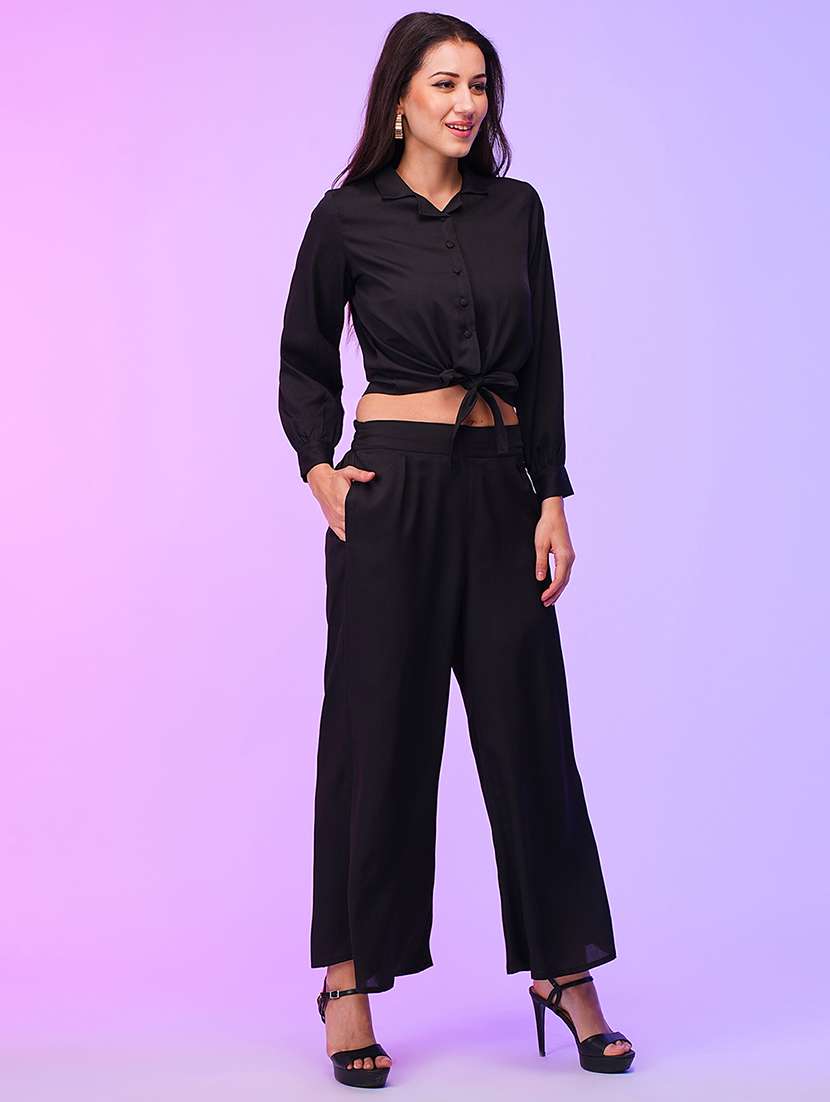 black polyester top and palazzos co-ord set - 21116268 - Standard Image - 1