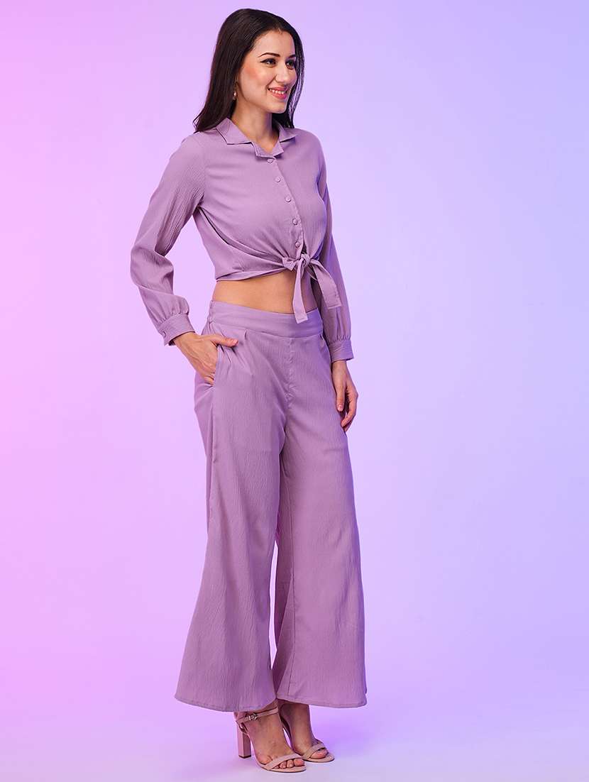 lavender polyester top and palazzos co-ord set - 21116269 - Standard Image - 1